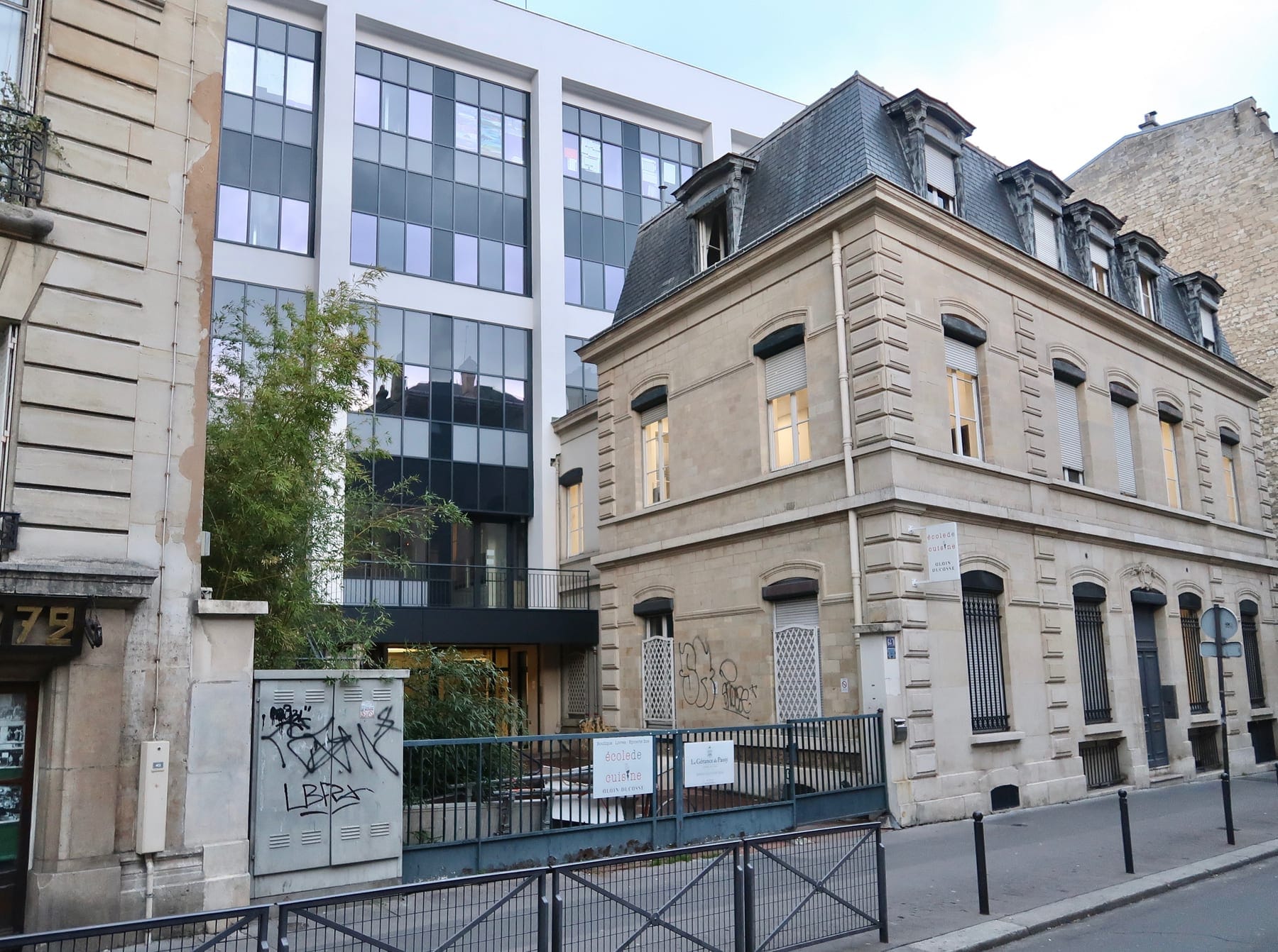 Street view of the École de cuisine Alain Ducasse buildings on rue du Ranelagh, Paris